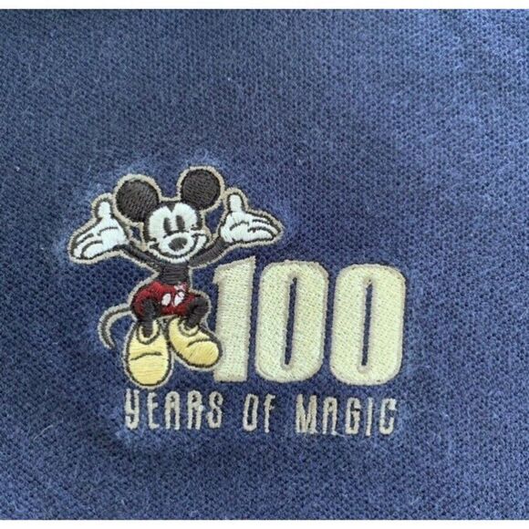 Vintage Walt Disney World Mickey 100 Years of Magic Embroidered Navy Blue Polo L - Picture 1 of 7
